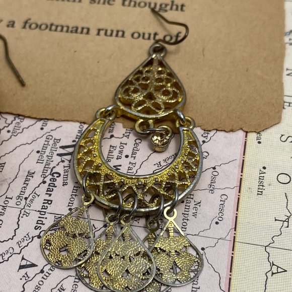 Two Pairs Gold Tone Boho Dangle Earrings - Picture 5 of 8